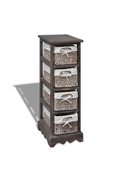 Concept Dulap de depozitare din lemn, 4 coșuri împletite, maro