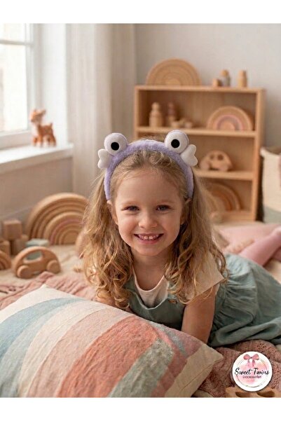 Sweet twins accessories Kalpli Kurbağa Gözlü Çocuk Taç Hediye Pembe Peluş Kız...