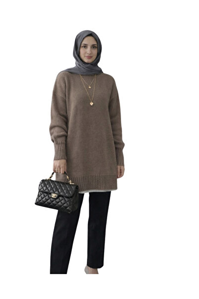 MODASPARK Vizon Bisiklet Yaka Oversize Triko Tunik