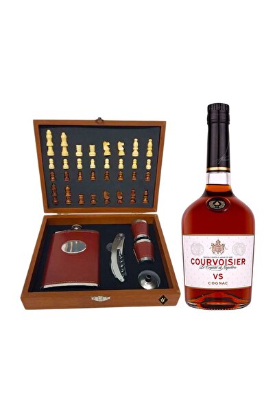 velve Set cadou pentru barbati VLV,cutie in forma de sah,Coniac Courvoisier,p...