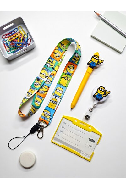 excarpin Sevimli Minions Dörtlü Kombin Set | Boyun İpi, Kalem, Yoyo, Kart Kabı