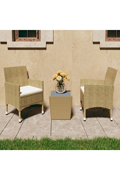 Concept Set de bistro, 3 piese, bej, poliratan și sticlă securizată