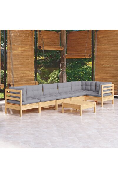Concept Set mobilier grădină cu perne gri, 7 piese, lemn masiv pin