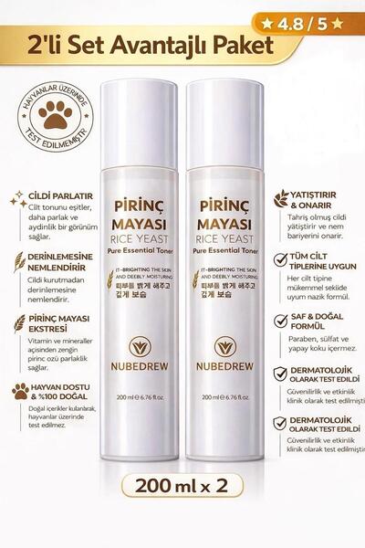 NUBEDREW 2 Adet Pirinç Mayası Tonik 200 ml Aydınlatıcı Beyazlatıcı Leke Karşı...