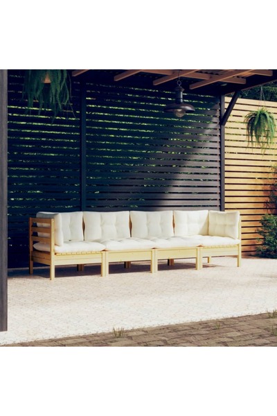 Concept Set mobilier grădină cu perne crem, 4 piese, lemn masiv de pin