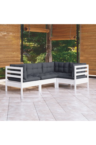 Concept Set mobilier de grădină cu perne, 4 piese, alb, lemn de pin