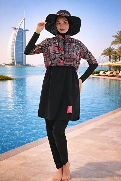 MAG FASHİON Plus Size 4 Piece Gilet Full Covered Hijab Μαγιό - Μπουρκίνι