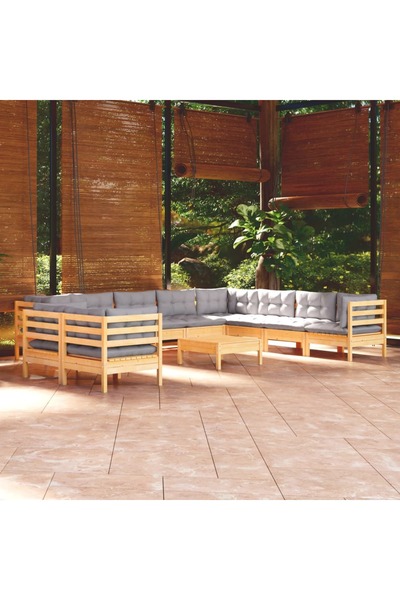 Concept Set mobilier de grădină cu perne, 11 piese, gri, lemn masiv pin