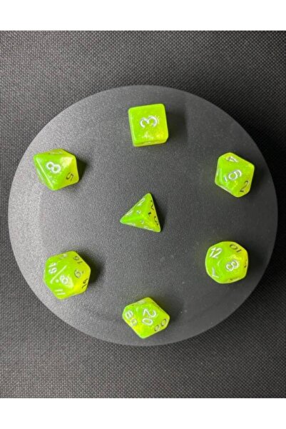 Major Hobi DND FRP 7’li Zar Seti – Simli Yeşil Dungeons & Dragons Masaüstü RP...