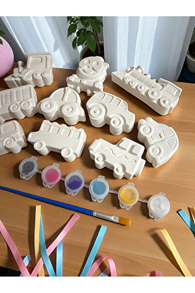 Oyunla Sanat Vehicles Children's Activity Set Stone Painting DIY 12 Piece Set