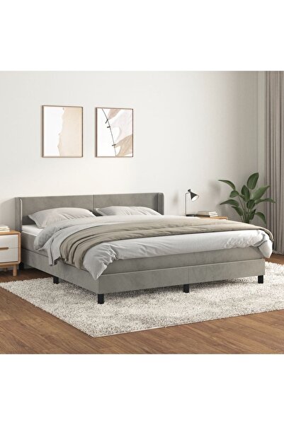 Concept Pat box spring cu saltea, gri deschis, 160x200 cm, catifea