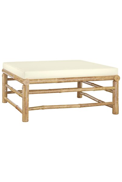 Concept Taburet de grădină cu pernă alb crem, bambus