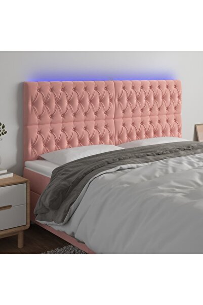 Concept Tăblie de pat cu LED, roz, 200x7x118/128 cm, catifea