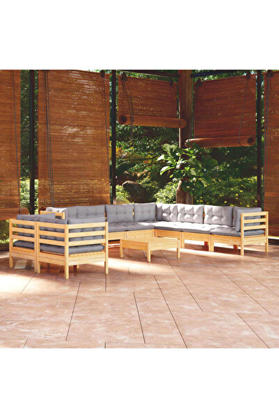 Concept Set mobilier grădină cu perne, 10 piese, gri, lemn masiv pin
