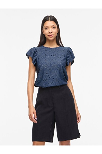 VILA Oberteil mit kurzen Ärmeln VIKAWA Rundhals