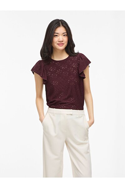 VILA Oberteil mit kurzen Ärmeln VIKAWA Rundhals