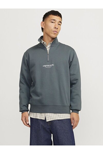 Jack & Jones Φούτερ με μισό φερμουάρ με στάμπα κειμένου. Φούτερ με μισό φερμο...