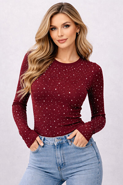 pantofashion TAŞLI PARMAK GEÇİRMELİ BADY- BORDO