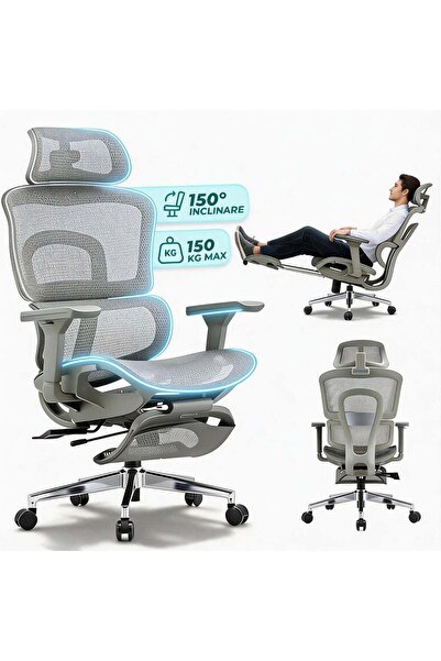 Timebox Scaun de birou ergonomic cu spătar din plasă, suport lombar, tetieră ...