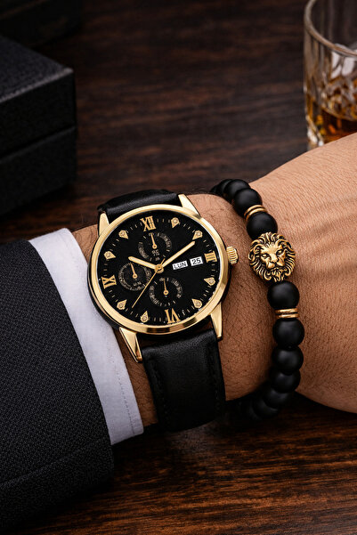 SOKY Set ceas și brățară bărbătească aurii – Accesorii elegante, cadou pentru...