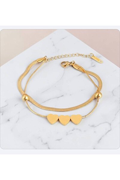 ESJ Stainless Steel Italian Crushed Chain Snake Back Heart Detail Layered Wom...
