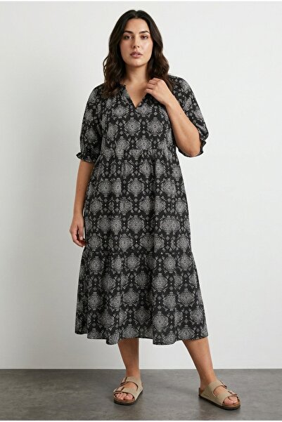 Stil Diva Φόρεμα Lycra με σχέδιο, μεγάλο μέγεθος, με λαιμόκοψη V και κοντό μα...