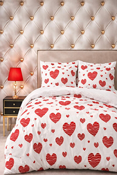 MORE HOME غطاء لحاف فردي + غطاء وسادة (بدون ملاءة) بنمط قلب