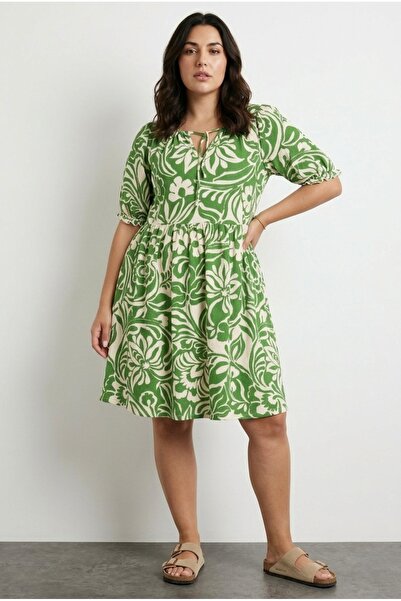 Stil Diva Plus Size Collar Gathered Floral Print Mini Dress 304112