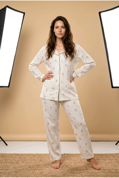 lacelove طقم بيجامة نسائية بأكمام طويلة وياقة قميص من Pinterest - بيجامات نسا...