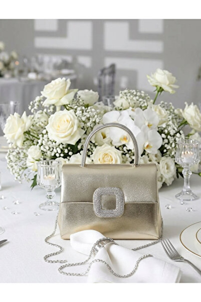 Çanta Trend Women's Gold Patent Leather Handle Detailed Chain Strap Evening Bag