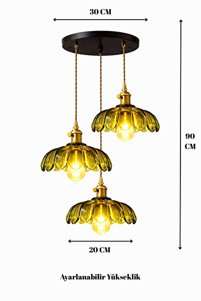 Luna Lighting Petra Model Yeşil Cam Klasik Sarkıt 3'lü Sarkıt Avize