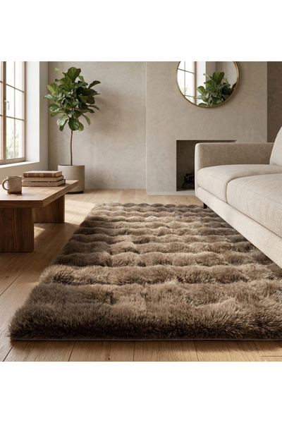 Home Carpet Dekor Bubble Yumuşak Suni Tavşan Tüyü Halı Kahve