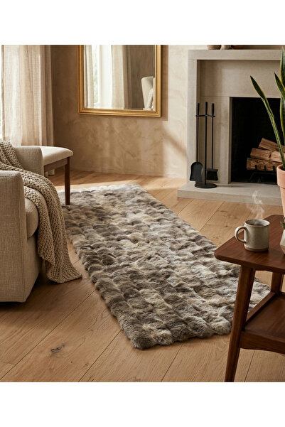 Home Carpet Dekor İthal Bubble Yumuşak Suni Tavşan Tüyü Halı Kahve-Beyaz