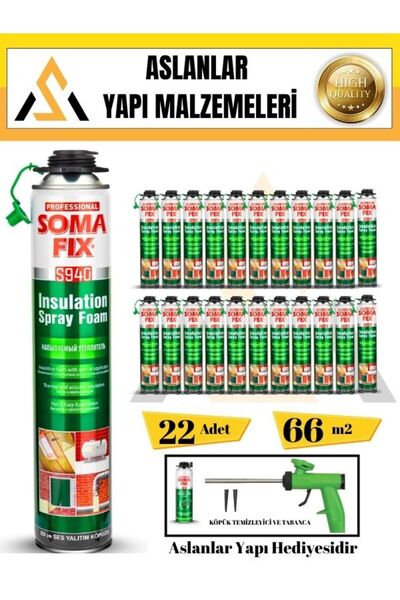 Somafix Poliüretan Termal Isı Ve Ses Yalıtım Sprey Köpük (22 ADET) Tabanca Ve...