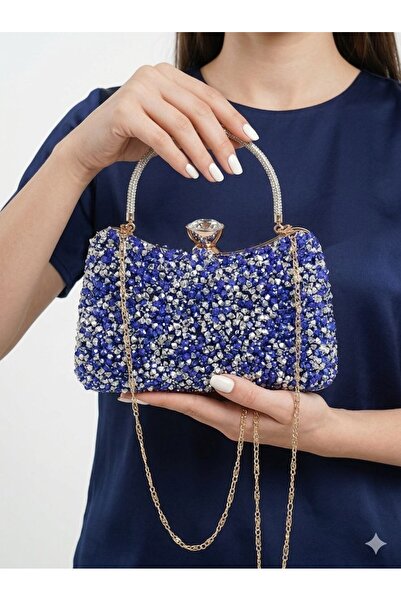 çantamgelsin Saks Blue Crystal Stone Suede Γυναικεία τσάντα βραδινού φορέματο...