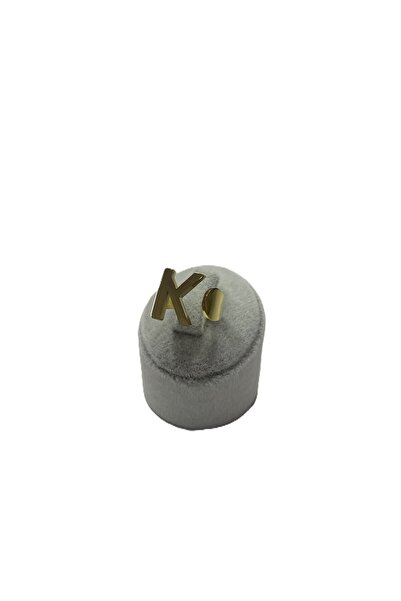 GÜLNAR BİJUTERİ Lettered Adjustable Gold Color Steel Ring with Letter K