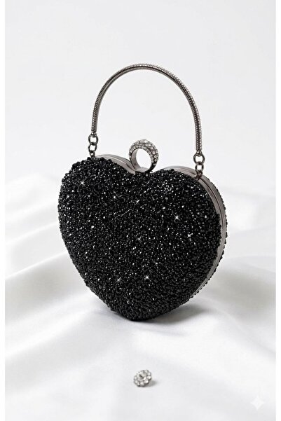 çantamgelsin Γυναικεία βραδινή τσάντα φόρεμα Black Crystal Heart