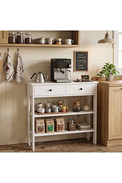 Home Luvia Çift Çekmeceli Beyaz Kahve Köşesi