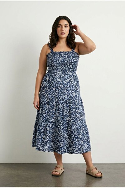 Stil Diva Rochie de mărime mare cu imprimeu floral cu bretele groase și talie...