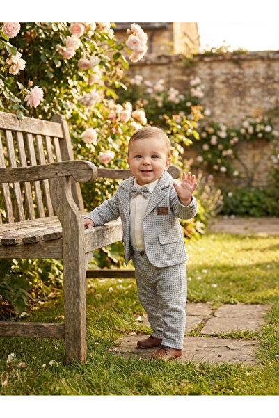 muvina Lüks Bebek Damatlık Smokin Takımı Jakarlı Dokulu 3'lü Beyefendi Seti D...