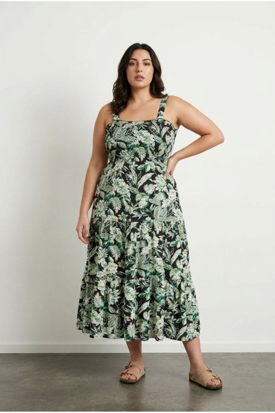 Stil Diva Φόρεμα με μοτίβο λουλουδιών σε μεγάλο μέγεθος με χοντρό λουράκι και...