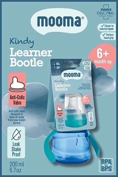 MOOMA Kindy Damlatmaz Eğitici Su Alıştırma Bardağı 200 ml 6 Ay+ Aqua Blue | B...