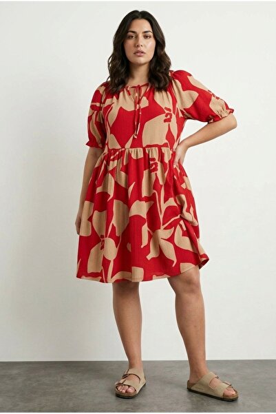Stil Diva Plus Size V-Neck Wrinkled Fabric Tie-Front Mini Lycra Dress 304141