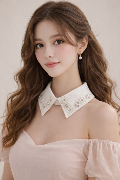 CROCUS DESIGN Designed Floral Pattern Pearl Shirt Collar