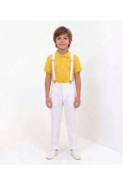 NACAR STORE Boy's White Linen Trousers and Yellow Collared T-Shirt Set - Apri...