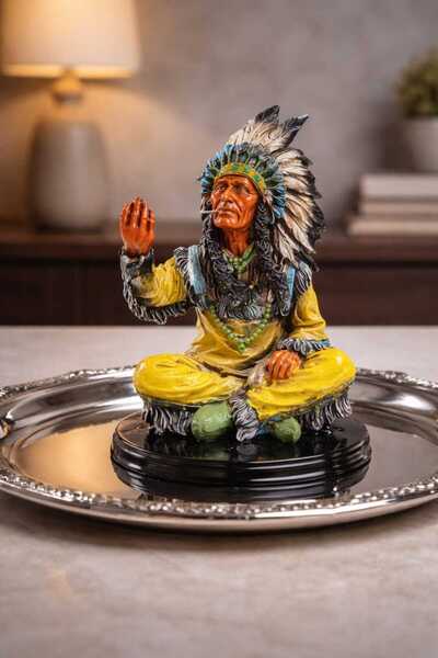 Yaratıcı sanatlar atölyesi Renkli Oturan Kızılderili Şefi Biblo Büyük Boy Çub...