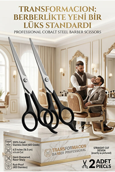 Transformacion Berber Makası 2 Adet Profesyonel 6.5 Inç Çelik 719771