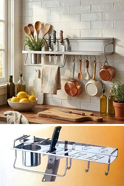 Bundeba Çelik Mutfak Rafı Dekoratif Metal Mutfak Tezgah Raf Bardak Havlu Askı...