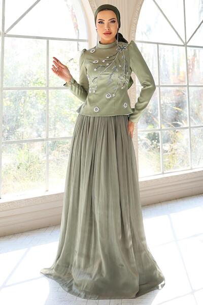 Olcay Saténové hedvábí Yoryo s kamínkovou výšivkou na přední straně, kombinov...