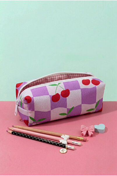 AXUM Retro Cherry cu model Alb cu fermoar Husă pentru pix Suport pentru pix R...